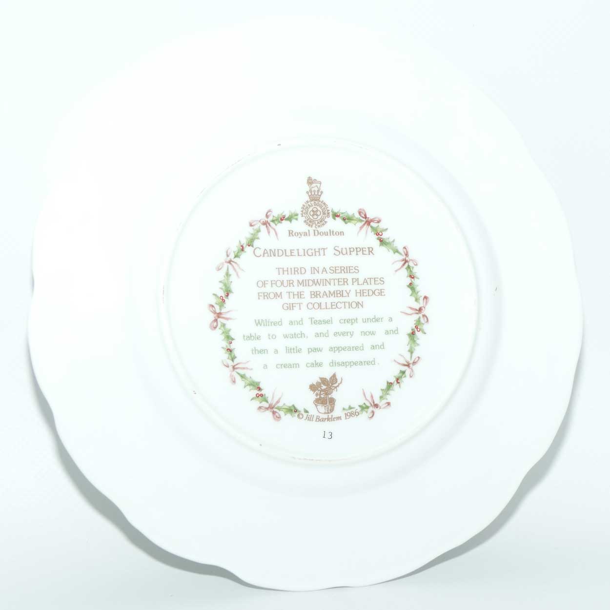 Royal Doulton Brambly Hedge Giftware | Midwinter series Plate #3 | Candlelight Supper | 20cm