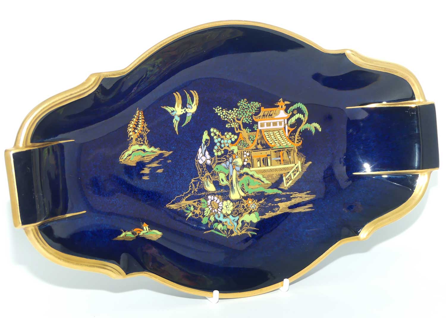 Carlton Ware tray | Pagoda pattern on Blue | 31cm wide