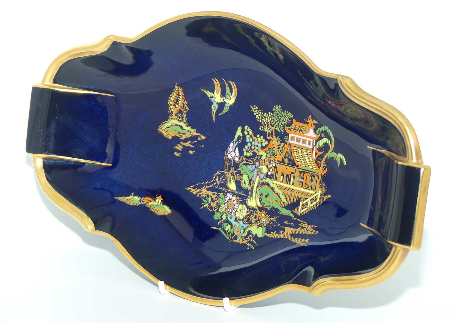 Carlton Ware tray | Pagoda pattern on Blue | 31cm wide