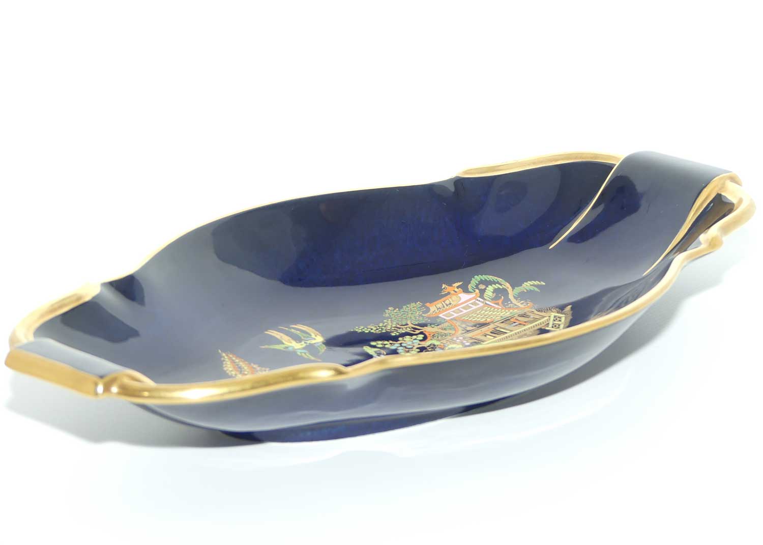 Carlton Ware tray | Pagoda pattern on Blue | 31cm wide