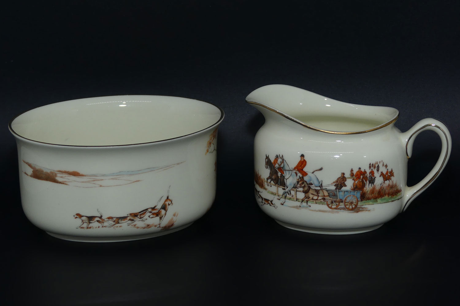 royal-doulton-fox-hunting-v1474-milk-and-sugar-rare-white-ground