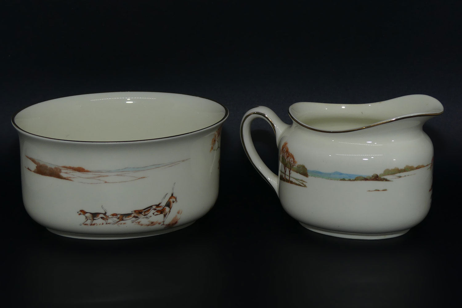 royal-doulton-fox-hunting-v1474-milk-and-sugar-rare-white-ground