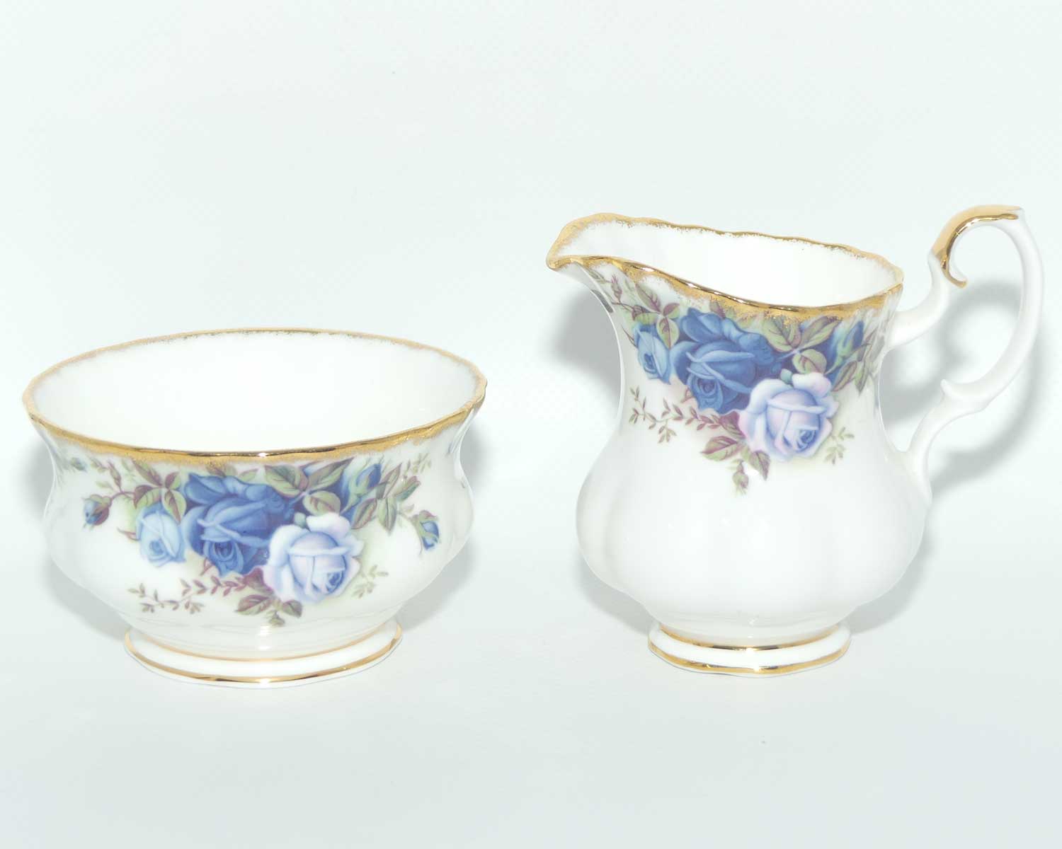 Royal Albert Bone China England Moonlight milk jug and sugar bowl | coffee size | © 1987 Royal Albert Ltd backstamp