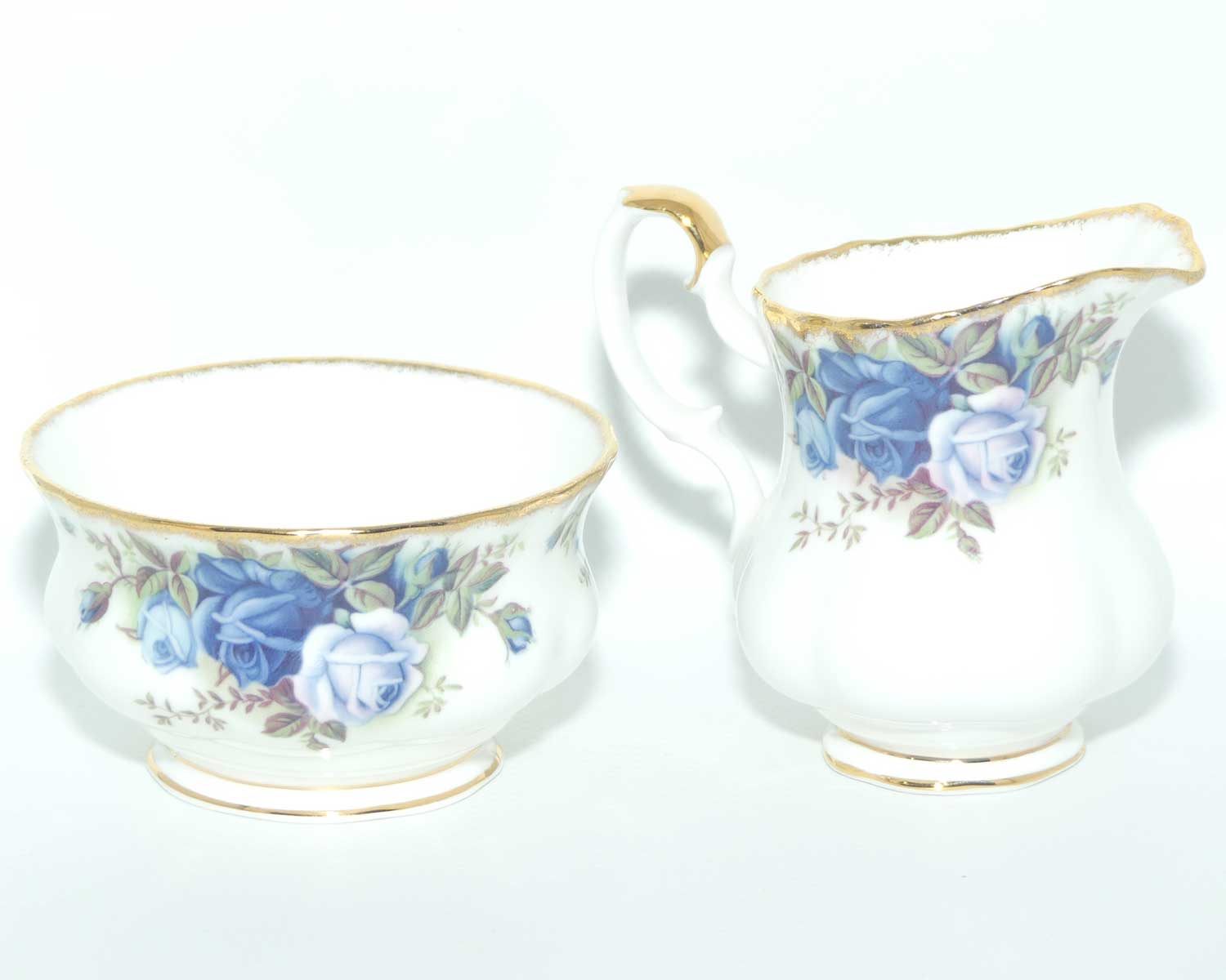 Royal Albert Bone China England Moonlight milk jug and sugar bowl | coffee size | © 1987 Royal Albert Ltd backstamp