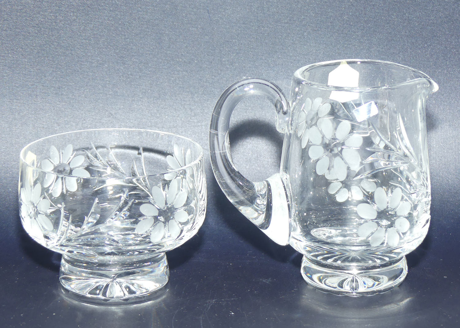 Stuart Crystal England Milk jug and sugar bowl | Facetted Floral design