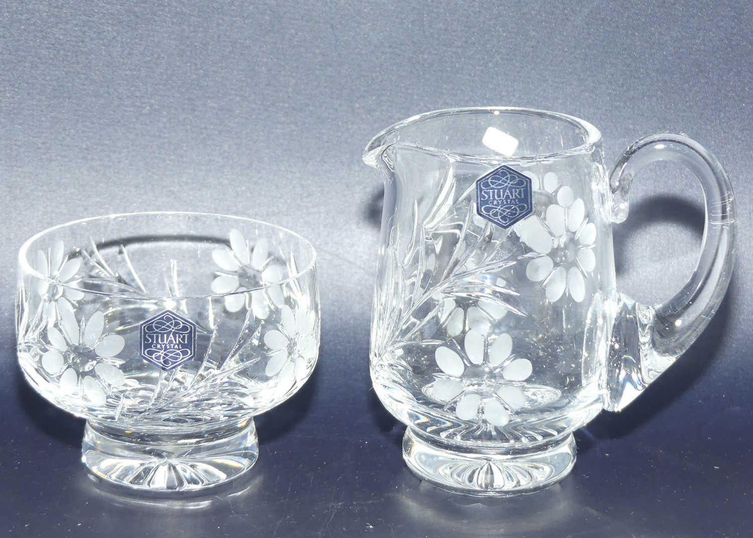 Stuart Crystal England Milk jug and sugar bowl | Facetted Floral design