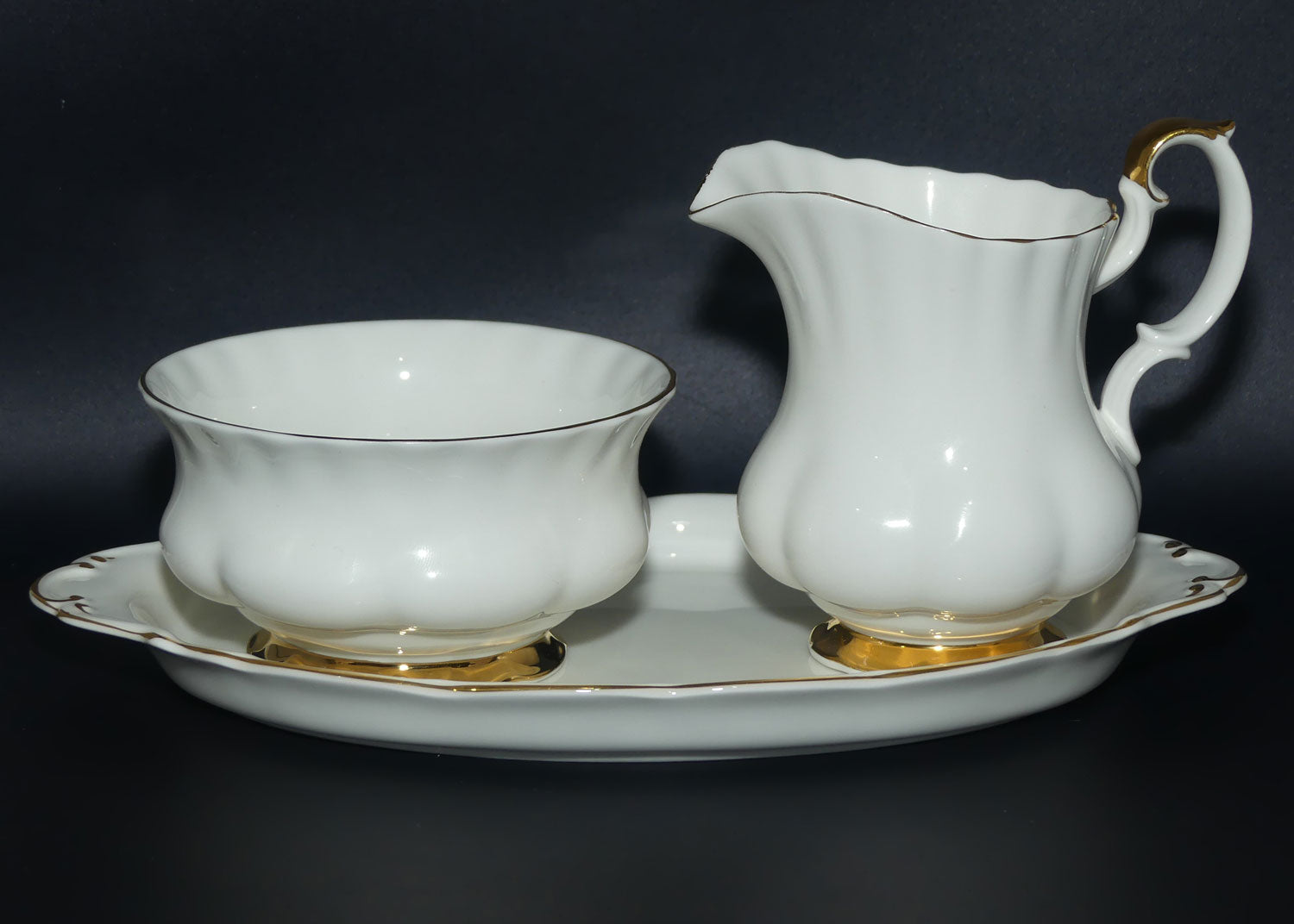 Royal Albert Bone China England Val D'or Milk and Sugar on Tray | Tea Size