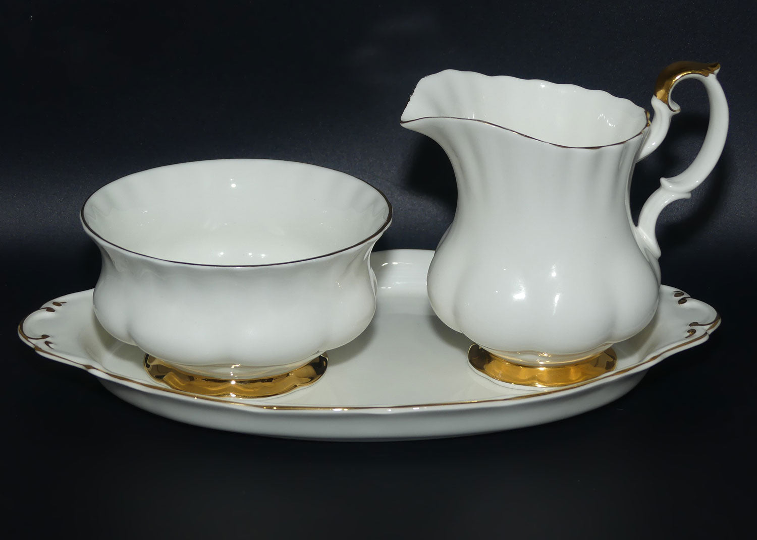 Royal Albert Bone China England Val D'or Milk and Sugar on Tray | Tea Size