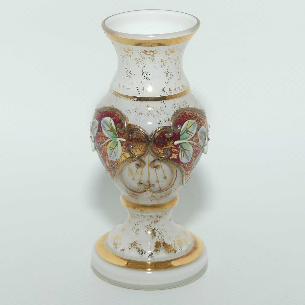 Bohemian Art Glass hand enamelled and gilt floral vase | miniature size