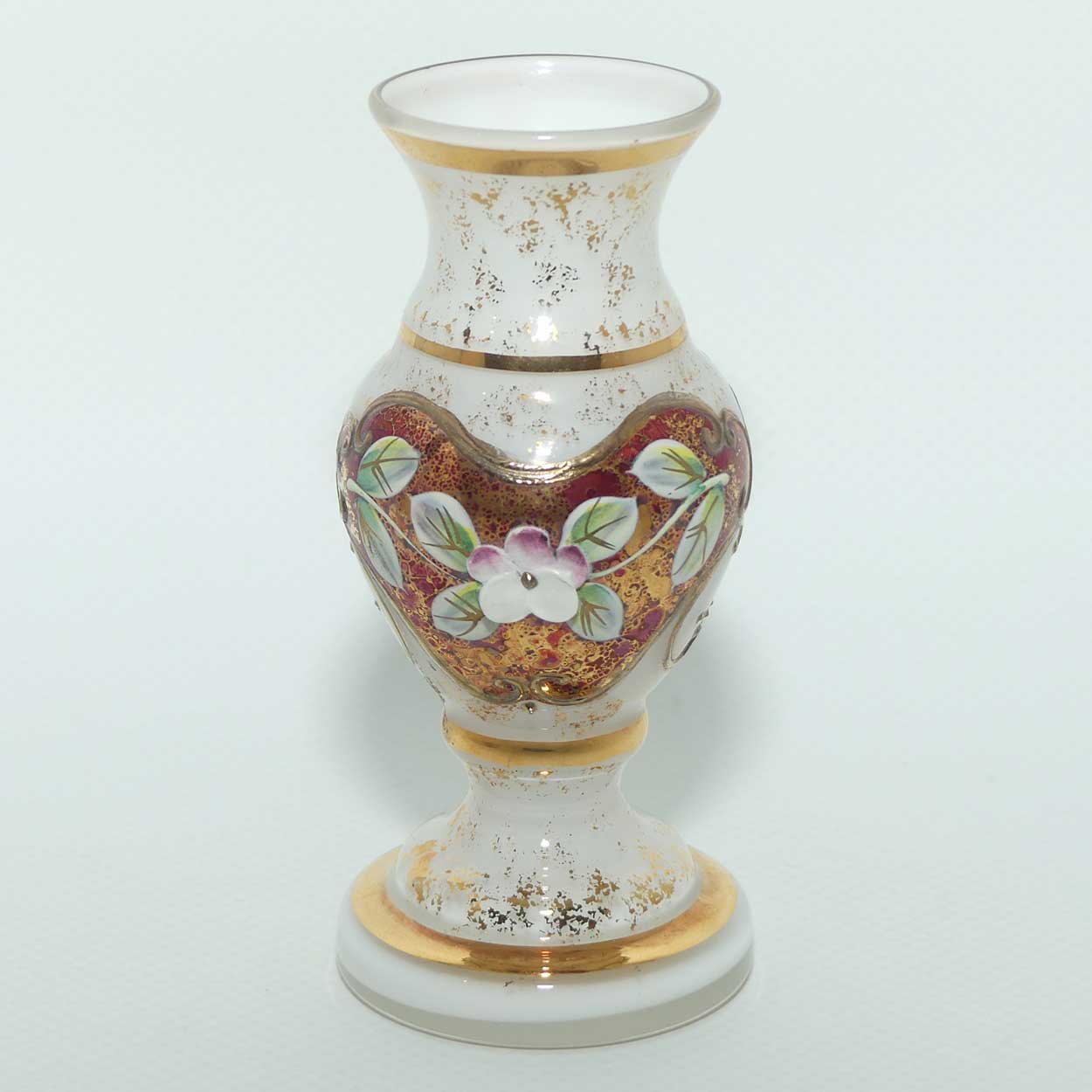 Bohemian Art Glass hand enamelled and gilt floral vase | miniature size