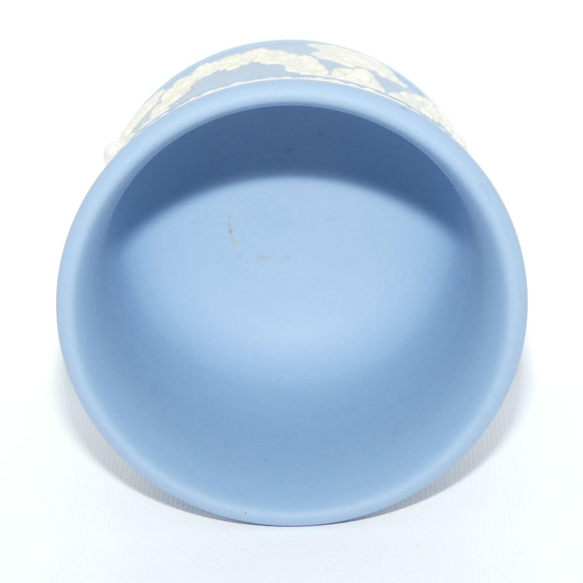 Wedgwood Jasper | White on Pale Blue miniature planter | Lion with Ring in mouth and Grape and Vine