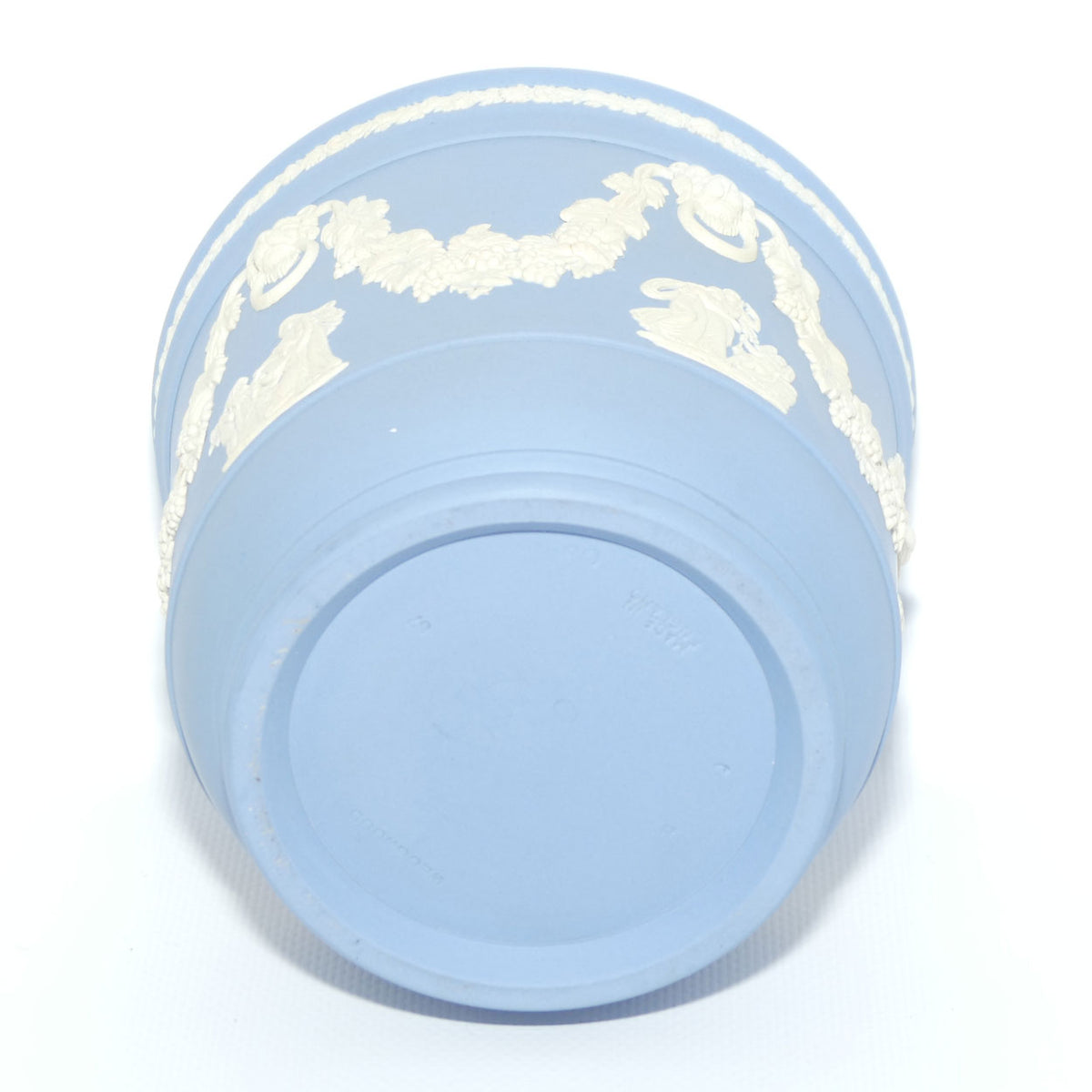 Wedgwood Jasper | White on Pale Blue miniature planter | Lion with Ring in mouth and Grape and Vine
