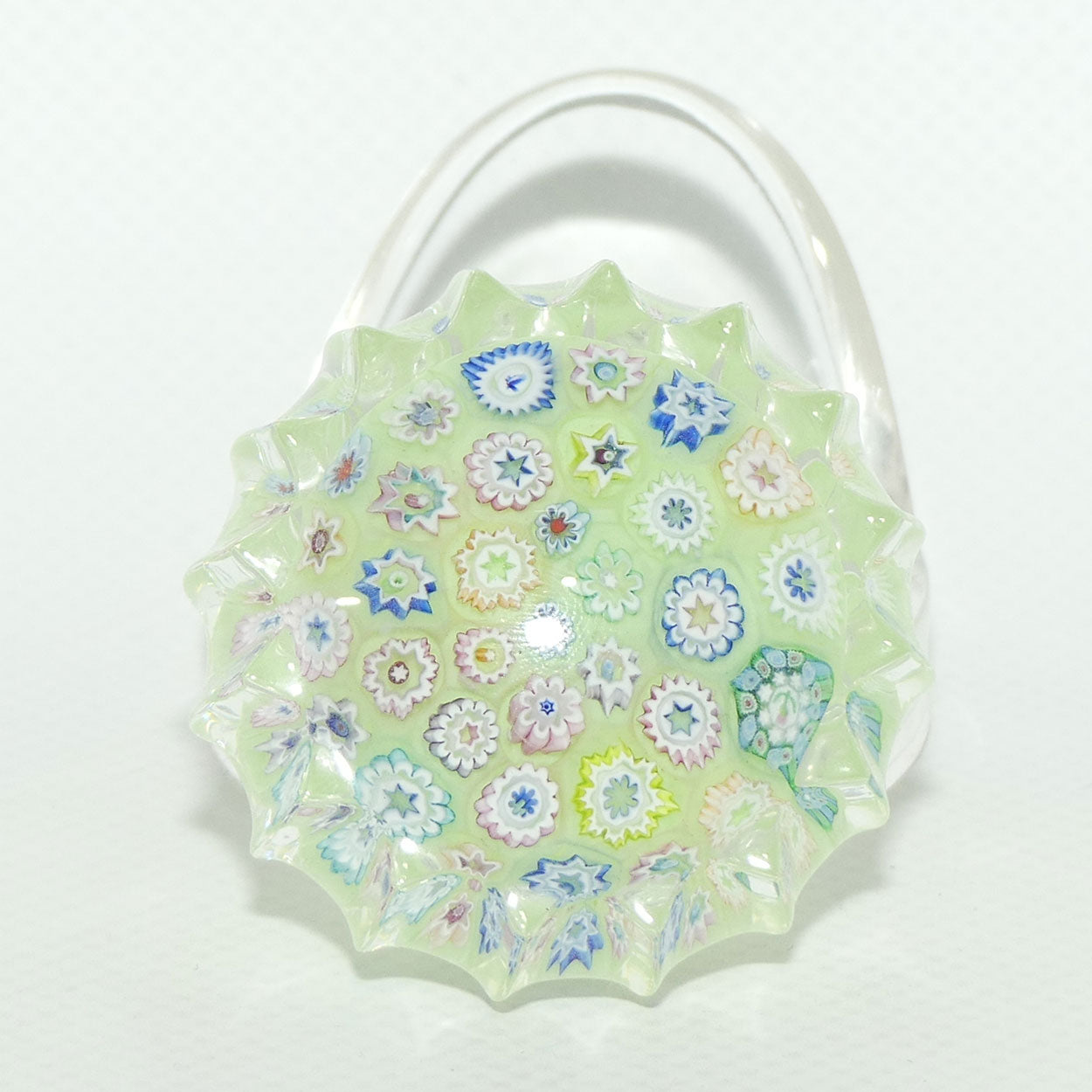 John Deacons Scotland Millefiori Closepack miniature paperweight | Ribbed | Tea Green