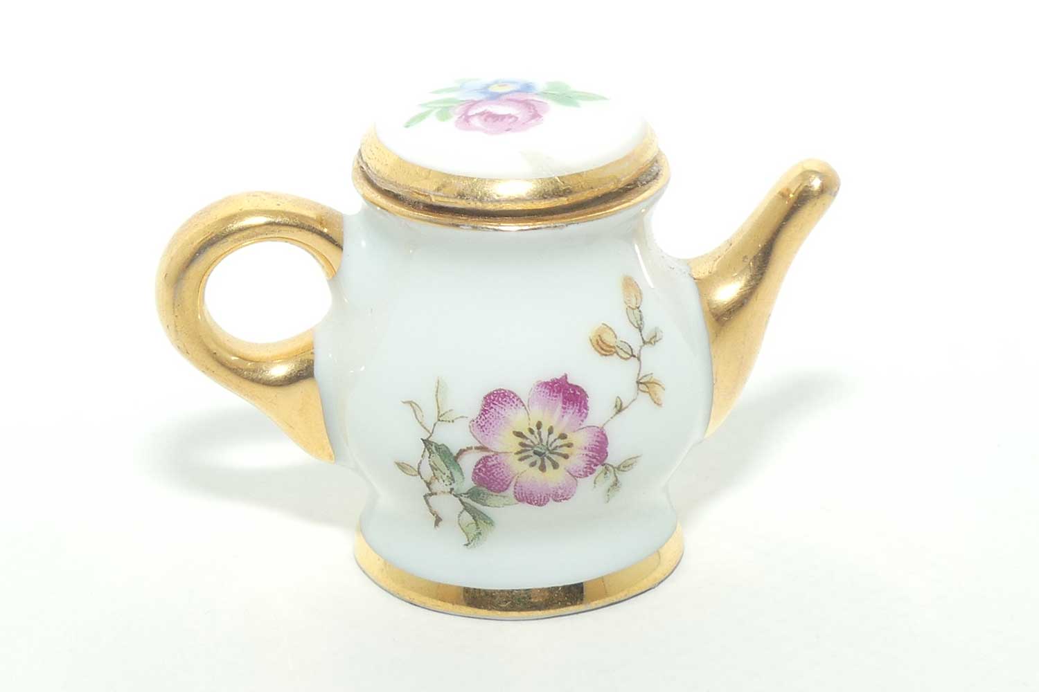 Limoges France miniature tea pot | White and Gold