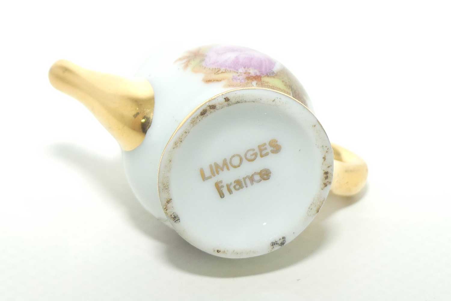 Limoges France miniature tea pot | White and Gold