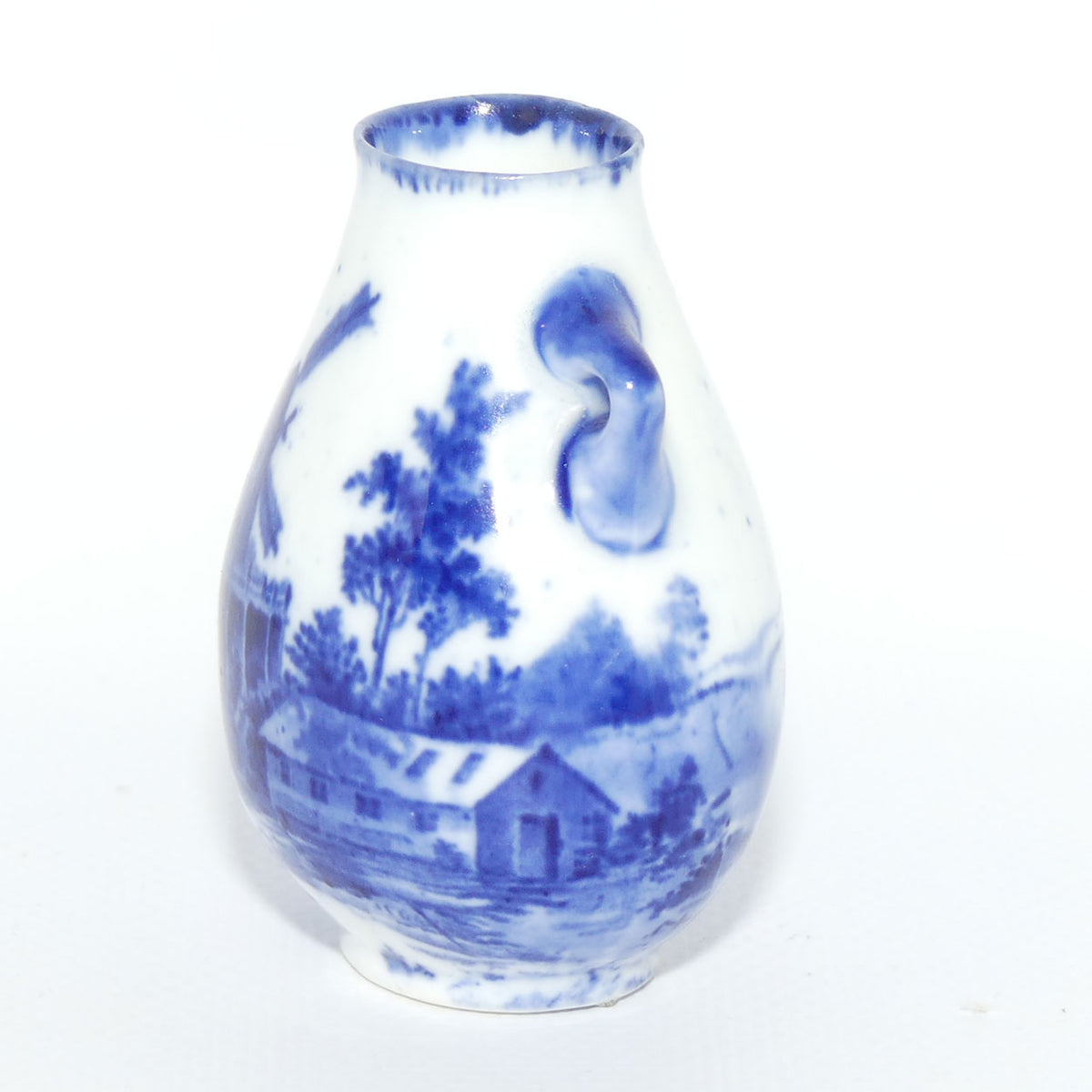 Royal Doulton Norfolk Blue and White miniature vase | Twin Handle | Windmill scene