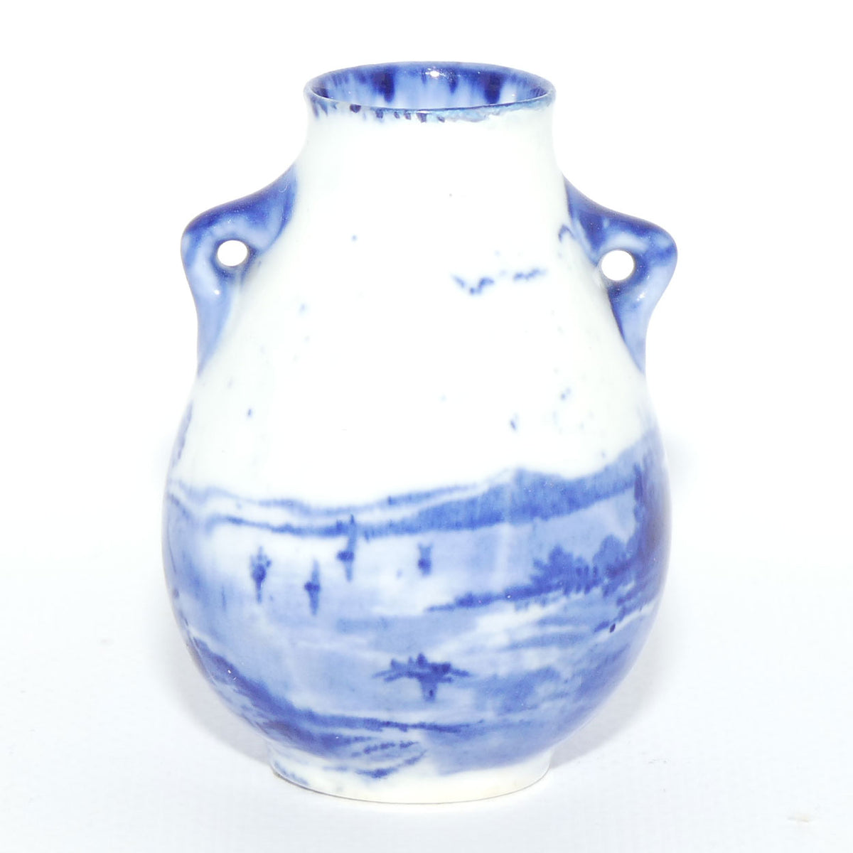 Royal Doulton Norfolk Blue and White miniature vase | Twin Handle | Windmill scene