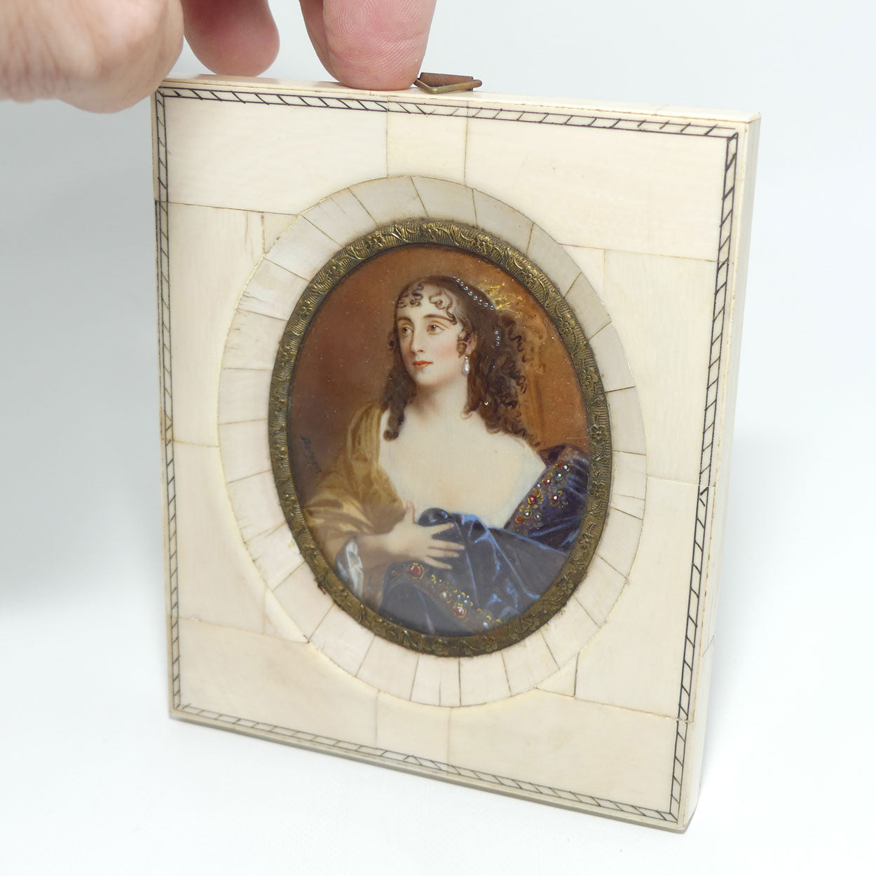 Ivory Framed Miniature Painting on Ivory | Lady Du Barry | signed Berger