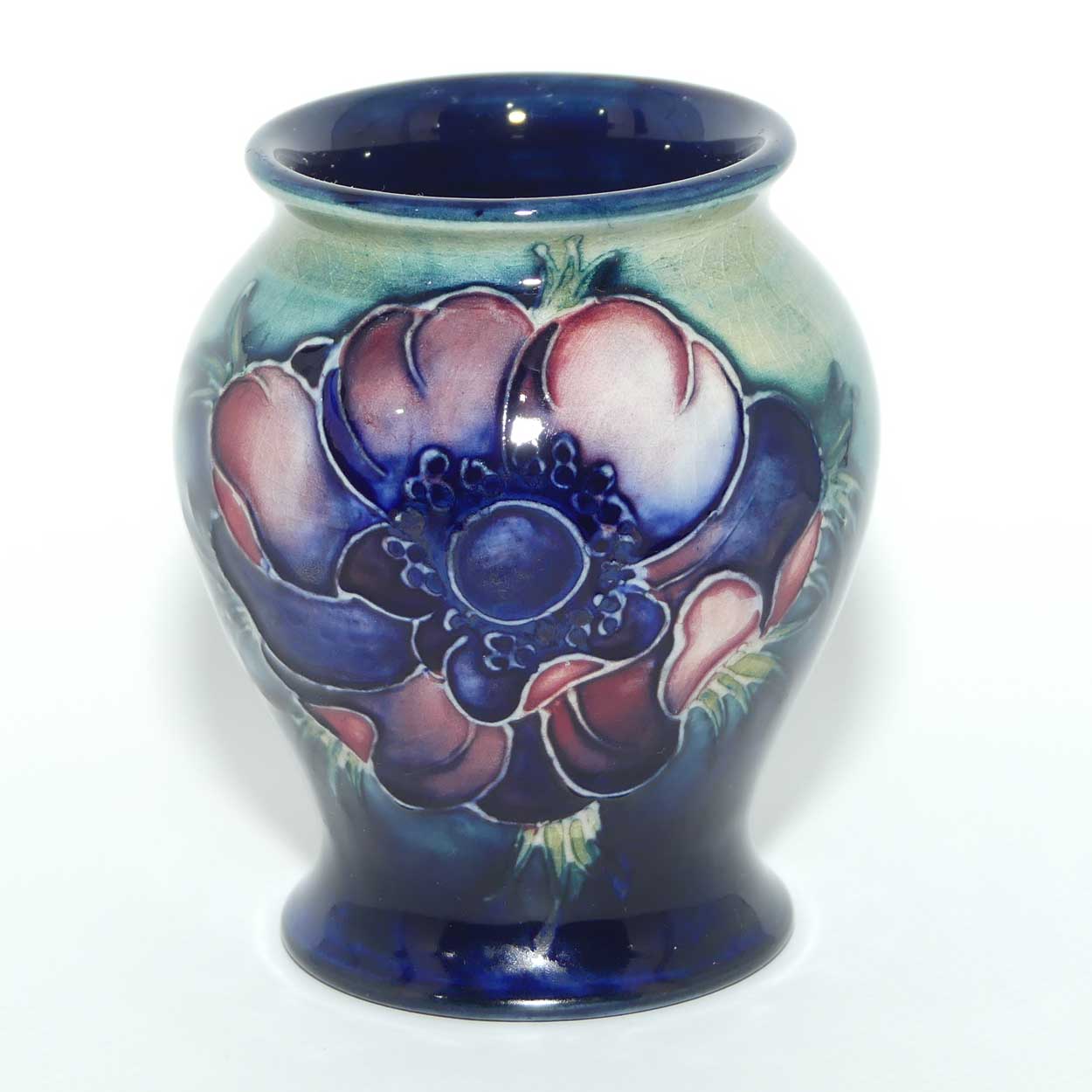 Walter Moorcroft Anemone on Green to Blue ground miniature vase