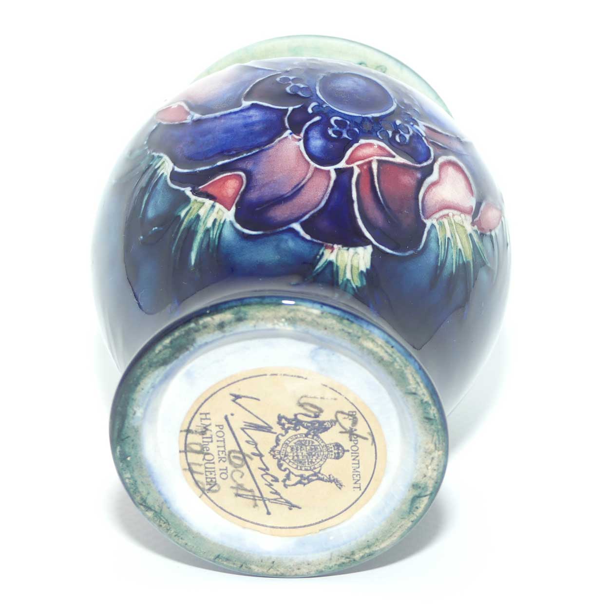 Walter Moorcroft Anemone on Green to Blue ground miniature vase