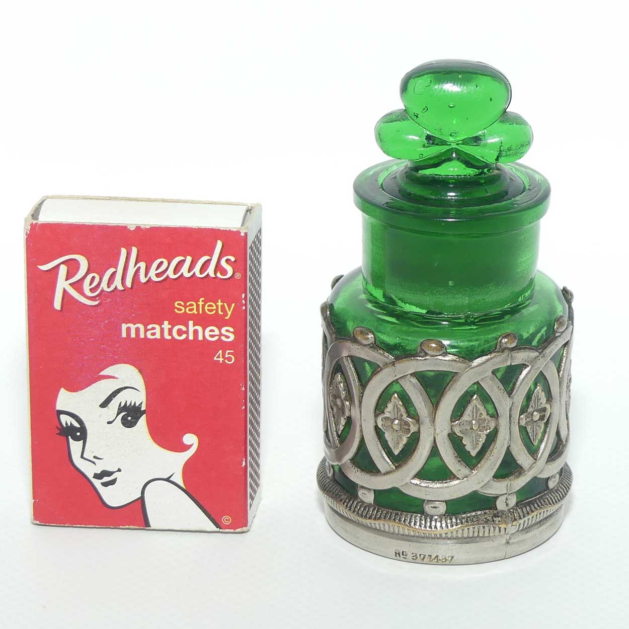 Victorian era Bristol green Glass Perfume Bottle with plated surround | Rd 371437