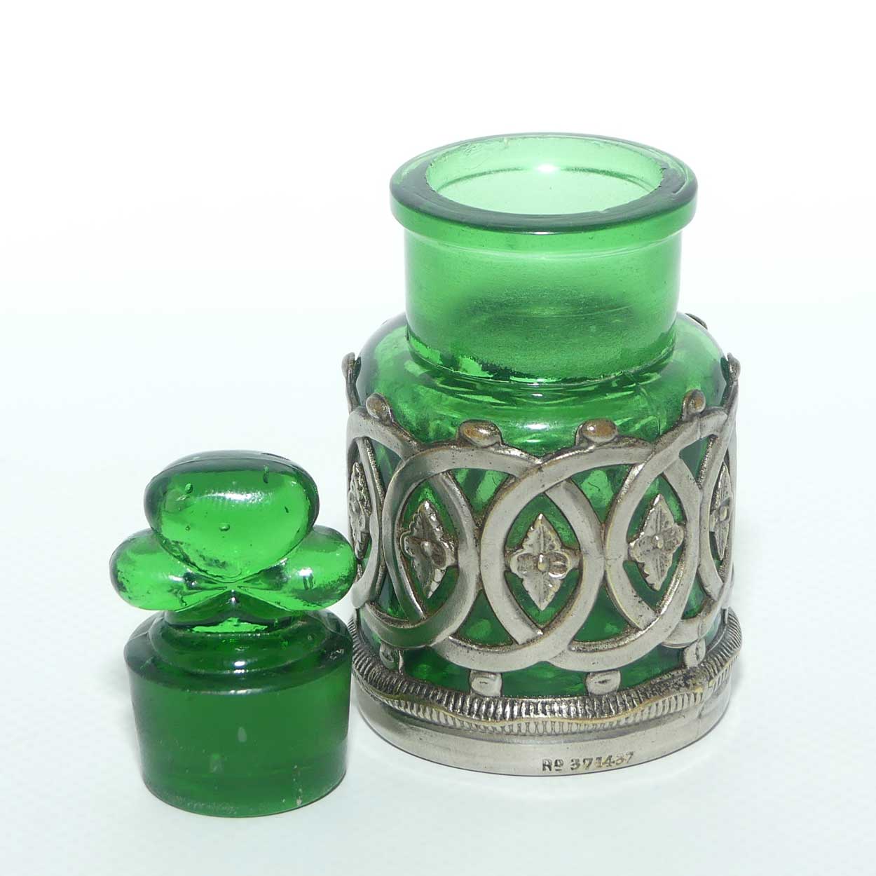 Victorian era Bristol green Glass Perfume Bottle with plated surround | Rd 371437