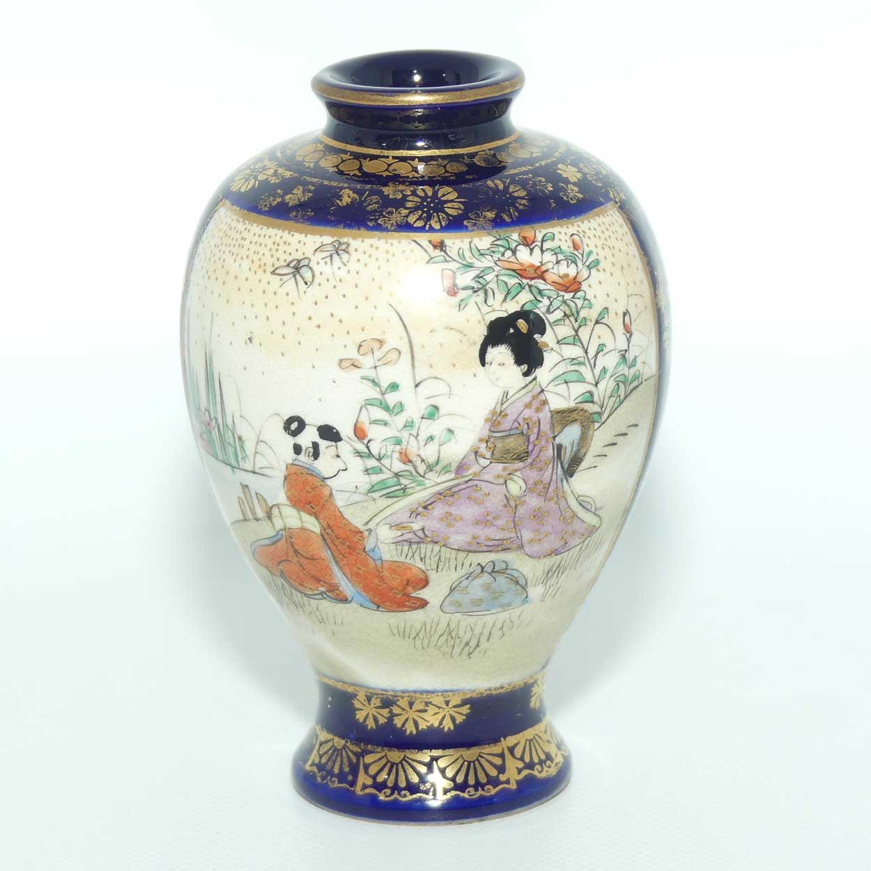 Miniature Satsuma vase with Fine Decoration | Gosu Blue by Hattori