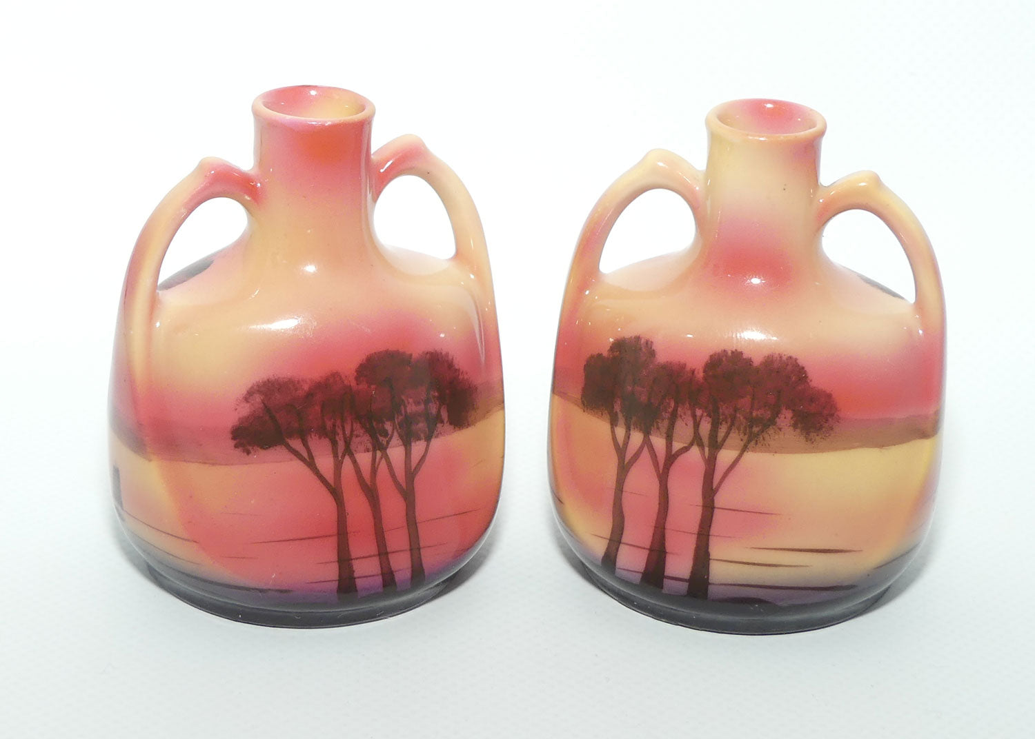 Royal Bayreuth pair of miniature twin handle Sail Boat vases