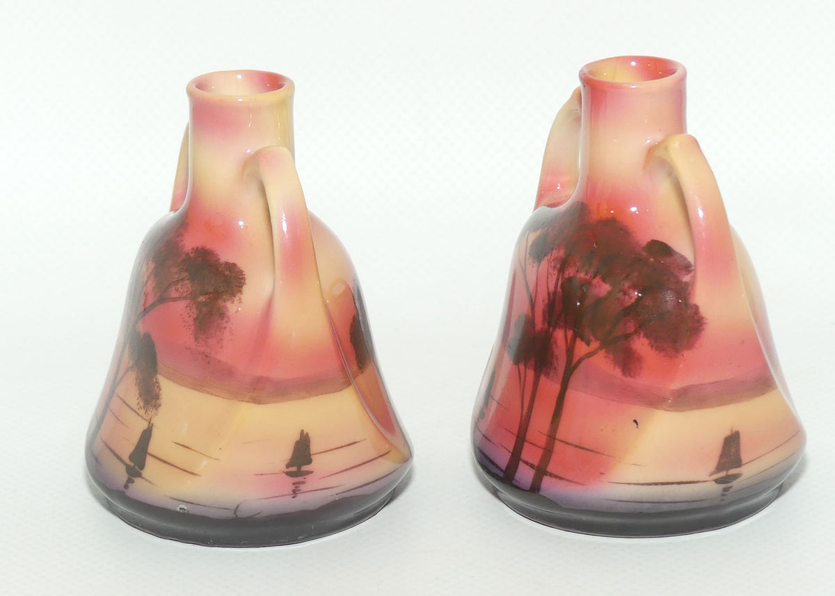 Royal Bayreuth pair of miniature twin handle Sail Boat vases