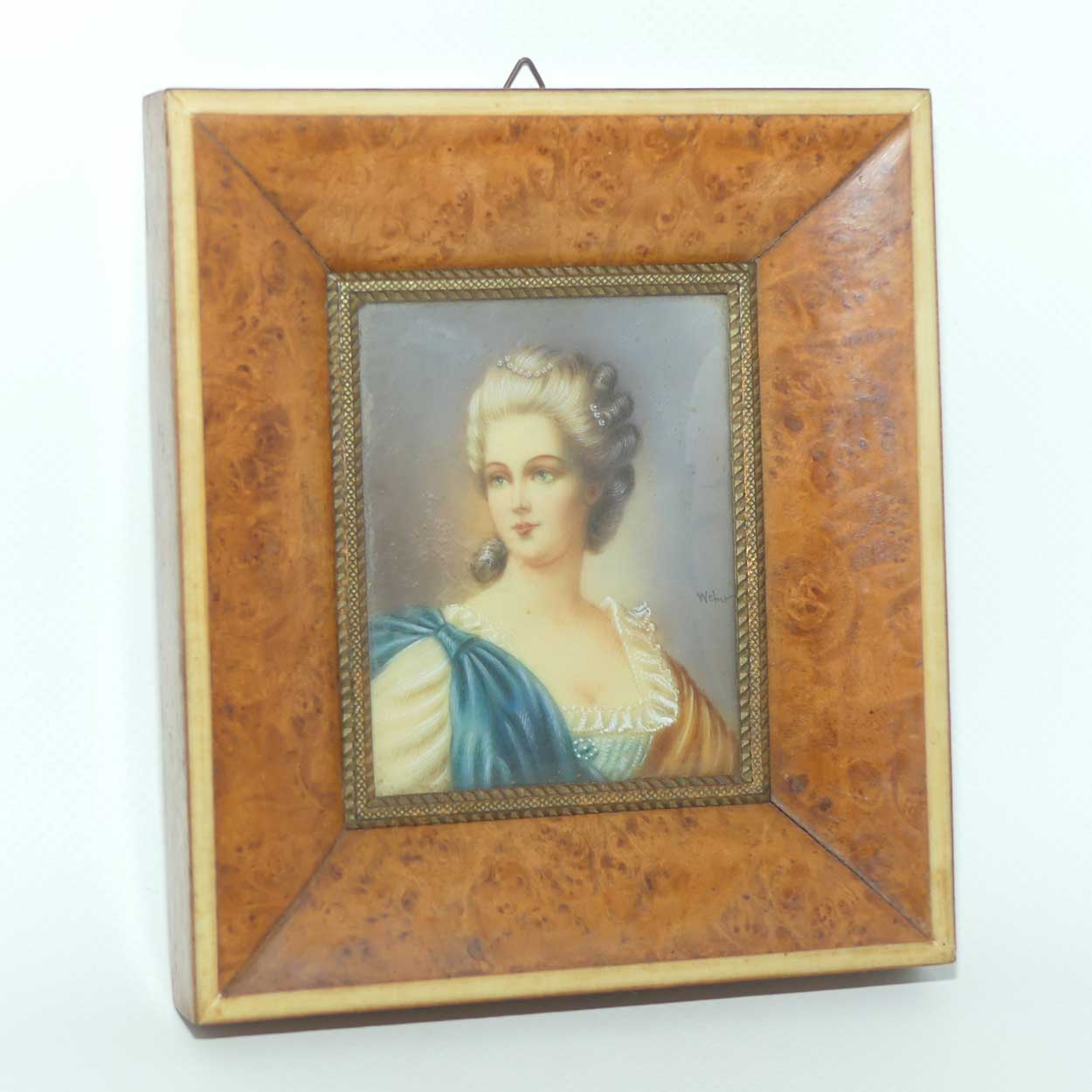 Burr Walnut Framed Miniature Painting of Lady | signed Weber