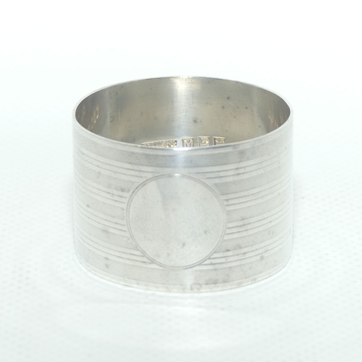 Australian Sterling Silver FJ MOLE circular napkin ring with engine turning | 25.5g
