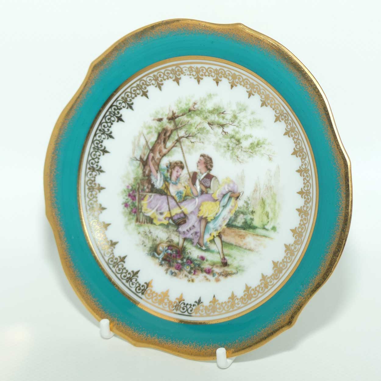Monarch Porcelain dArt Limoges France plate | Green trim | 13cm diam