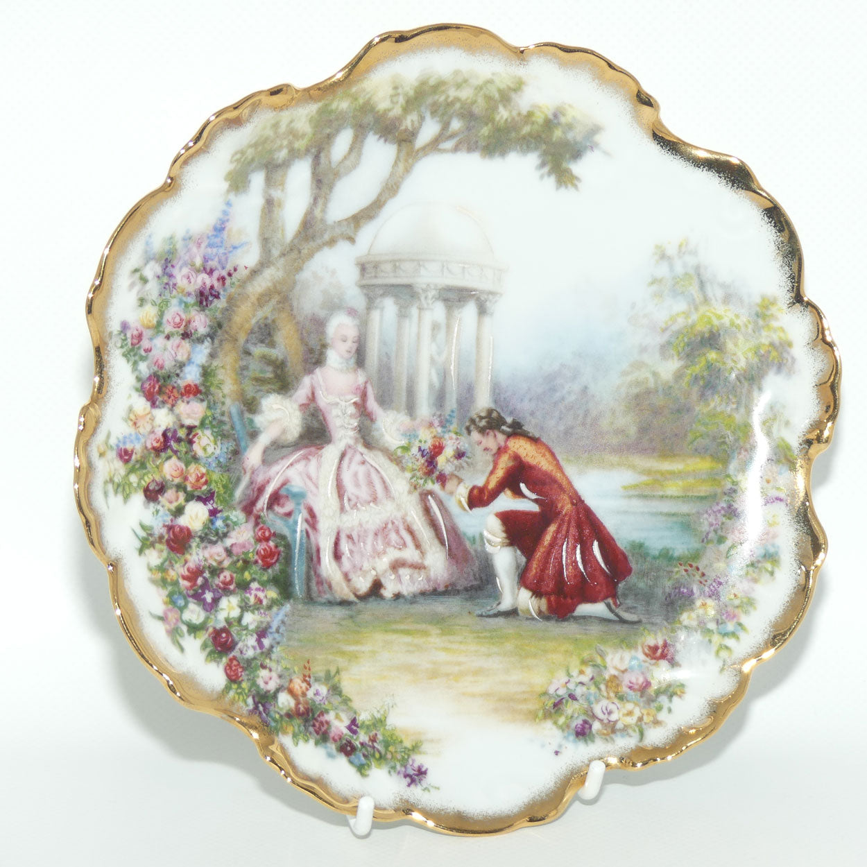 Monarch Porcelaine dÁrt Limoges France Courting Couple plate | White and Gilt | 18.5cm