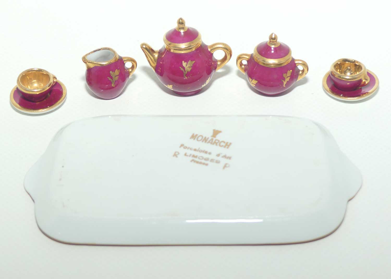 Monarch Limoges France miniature tea set on tray | Rouge