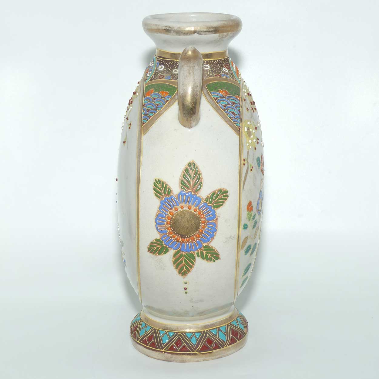 Early 20th Century Japanese Moriage Ware twin handle Moon Flask