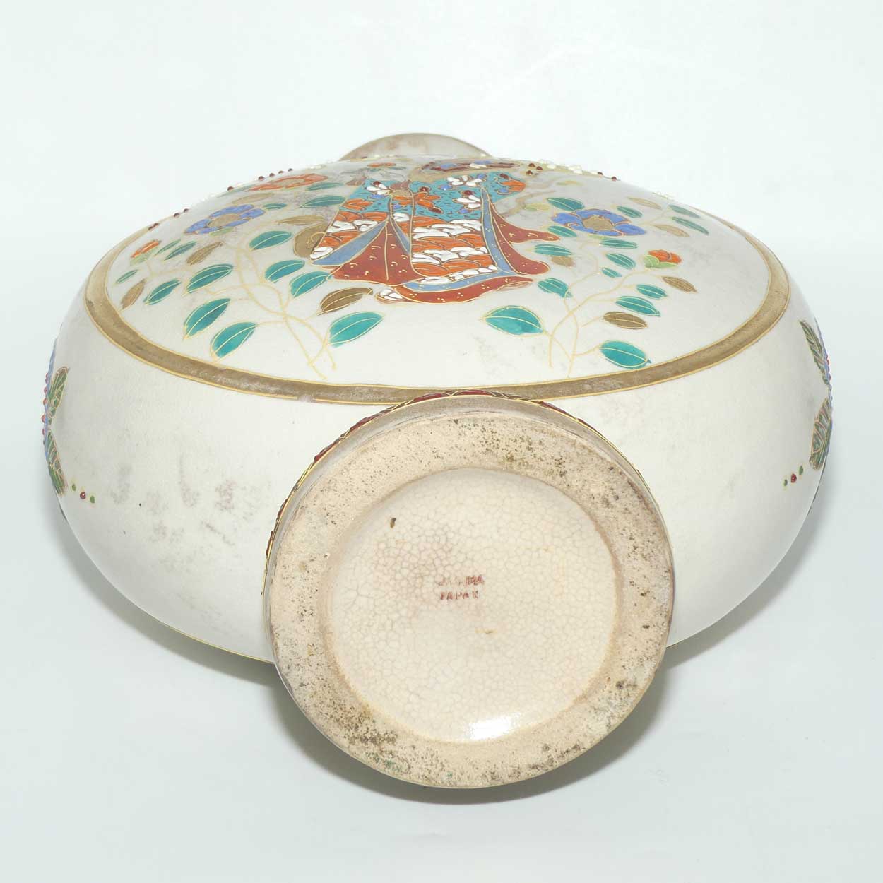 Early 20th Century Japanese Moriage Ware twin handle Moon Flask