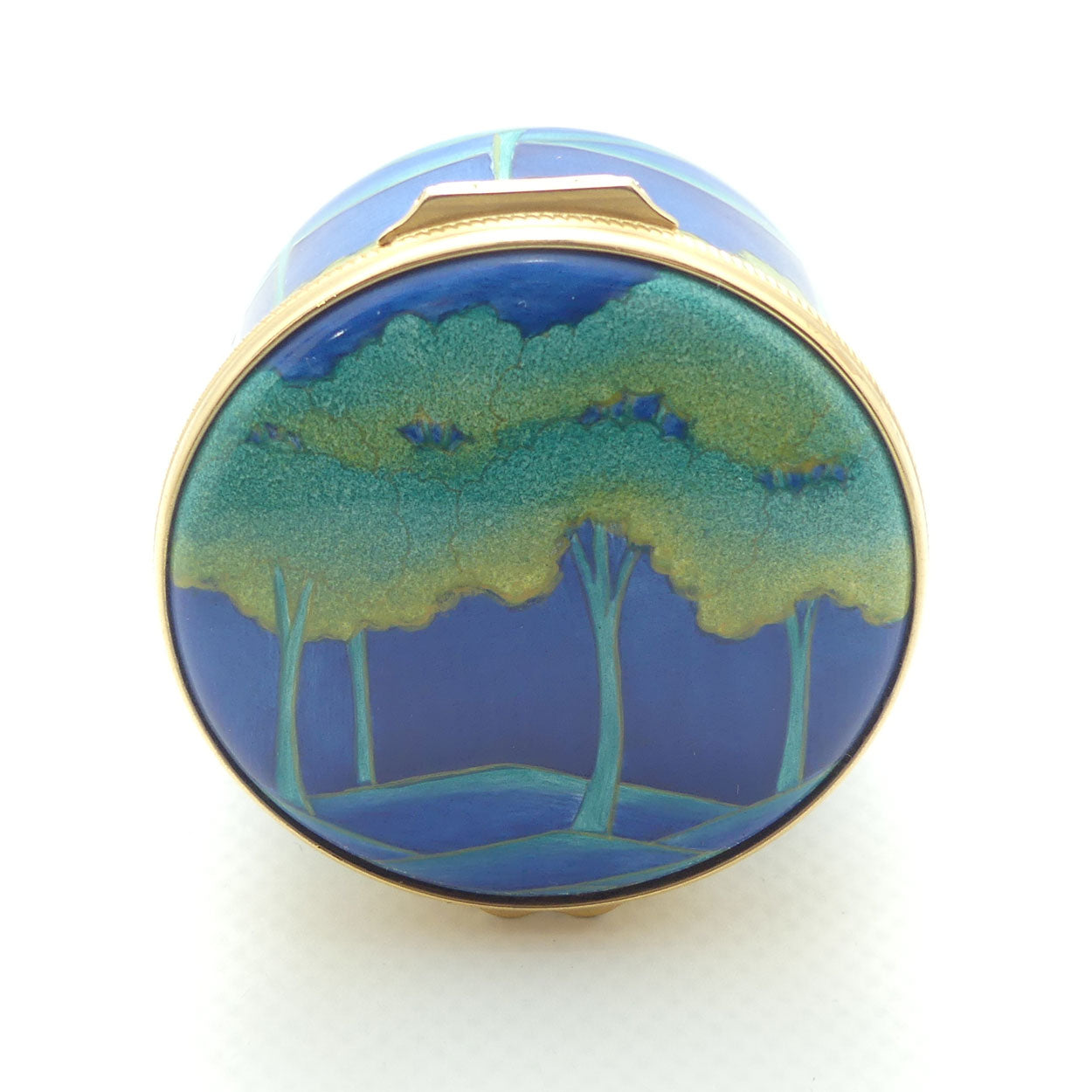 Moorcroft Enamels | Moonlit Blue hinged lid round trinket box | boxed