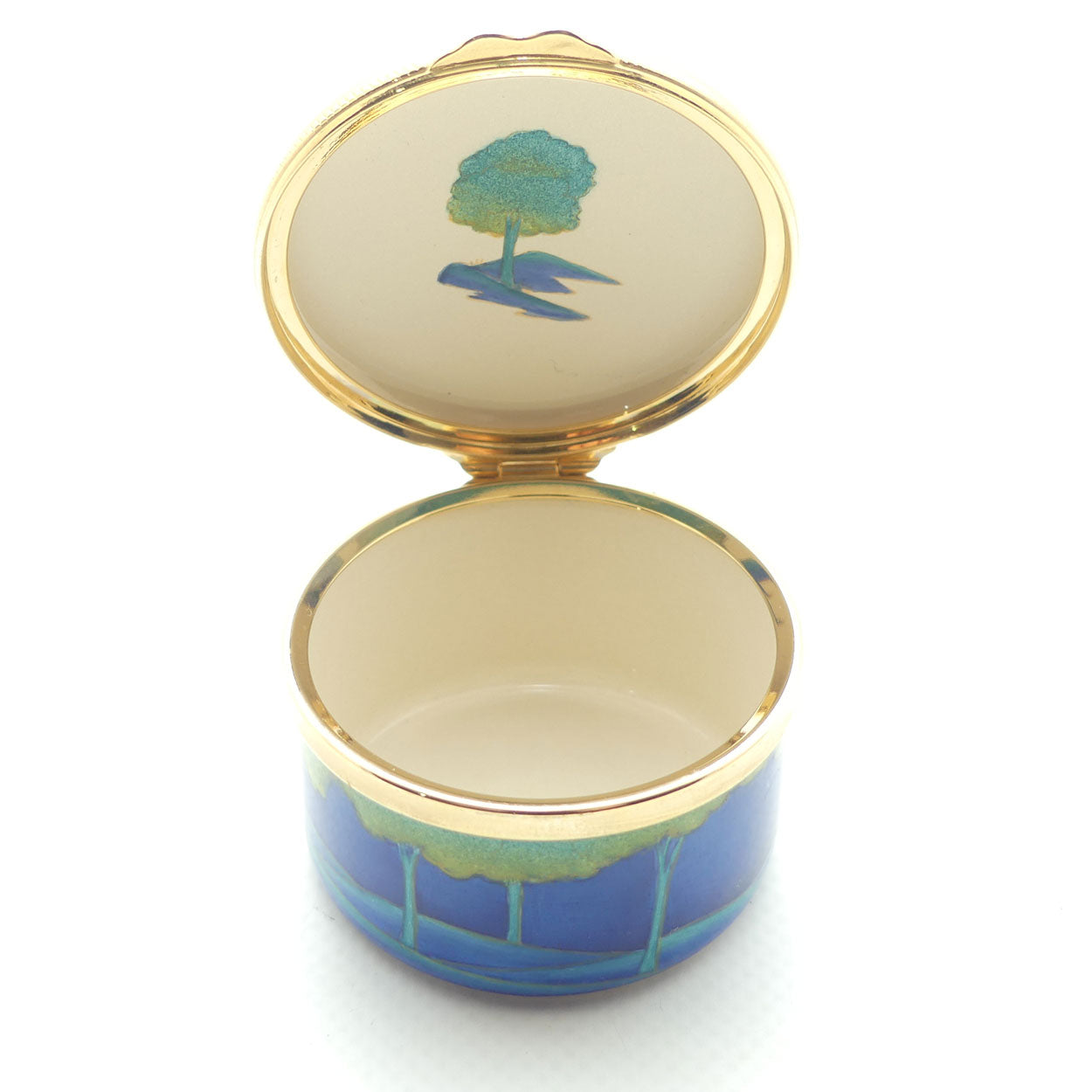 Moorcroft Enamels | Moonlit Blue hinged lid round trinket box | boxed