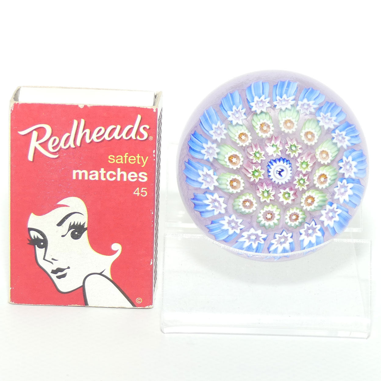 John Deacons Scotland Millefiori Silhouette Cane miniature paperweight | Moonstone