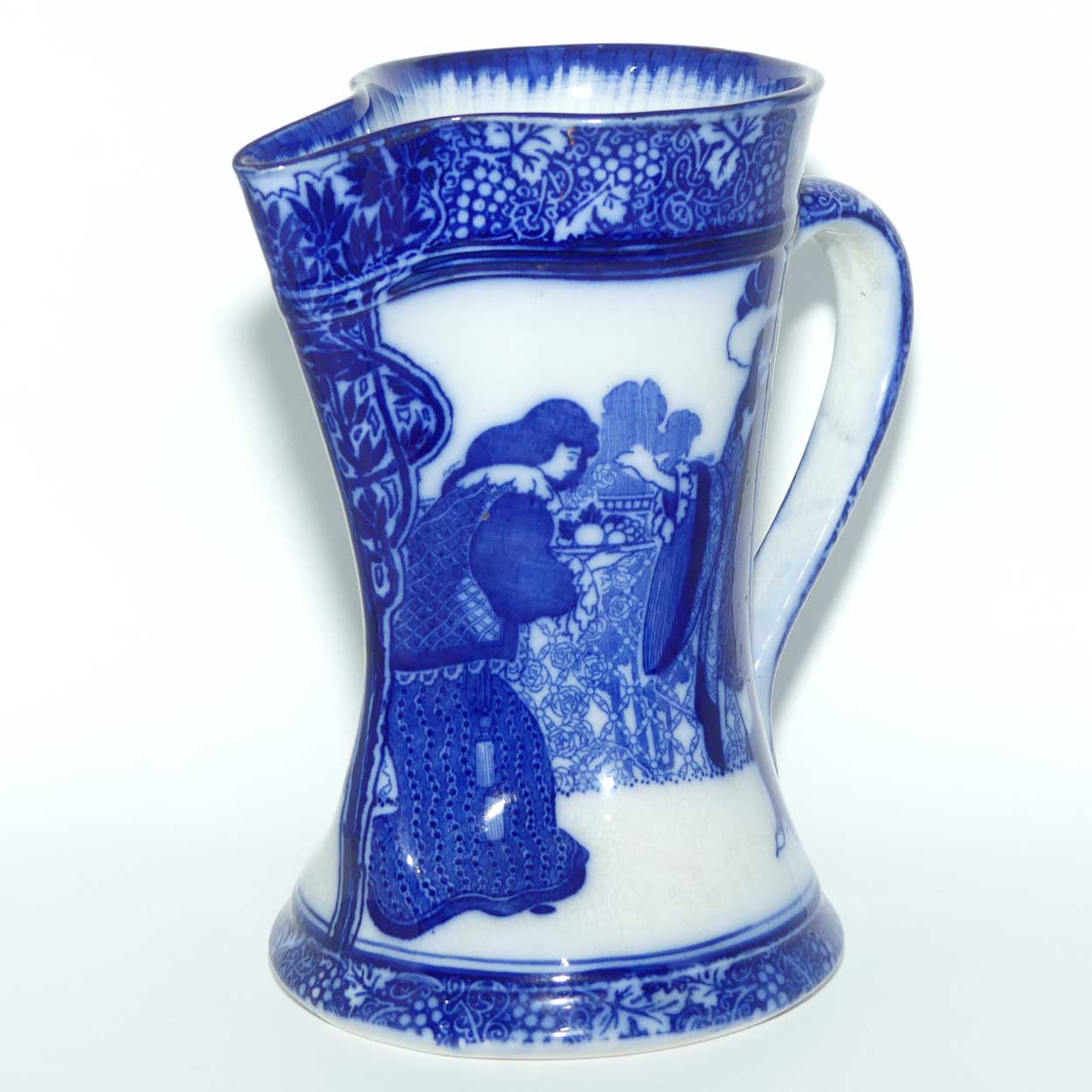 Royal Doulton Morrisian Flow Blue WH Bradley Eastern Figures Tudor shape jug
