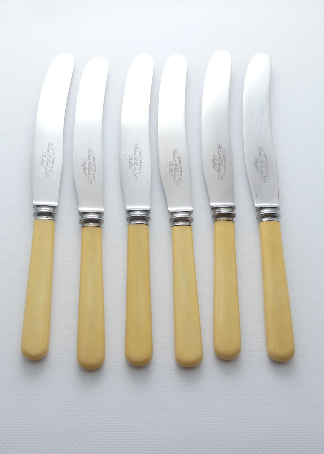 Set of 6 Robert Mosely Sheffield Rusnorstain | Faux Bone Handle Knives | 23.5cm