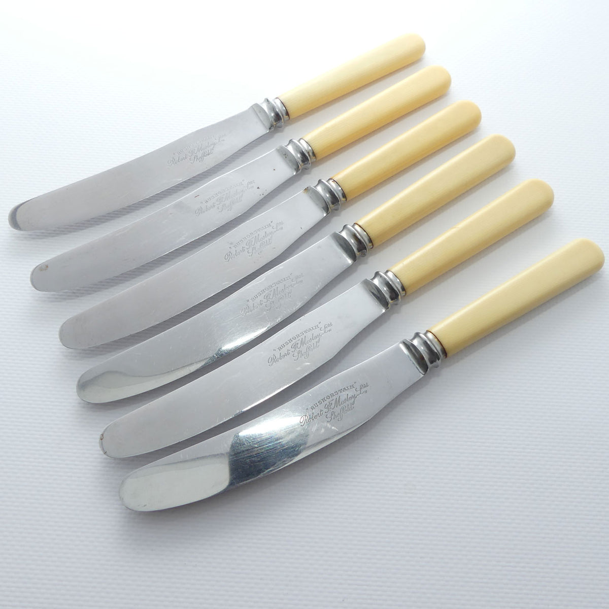 Set of 6 Robert Mosely Sheffield Rusnorstain | Faux Bone Handle Knives | Salad | 21cm