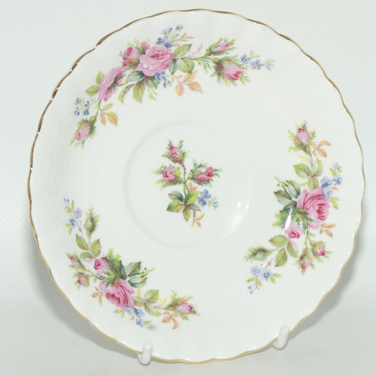 Royal Albert Bone China England Moss Rose tea trio | Early backstamp