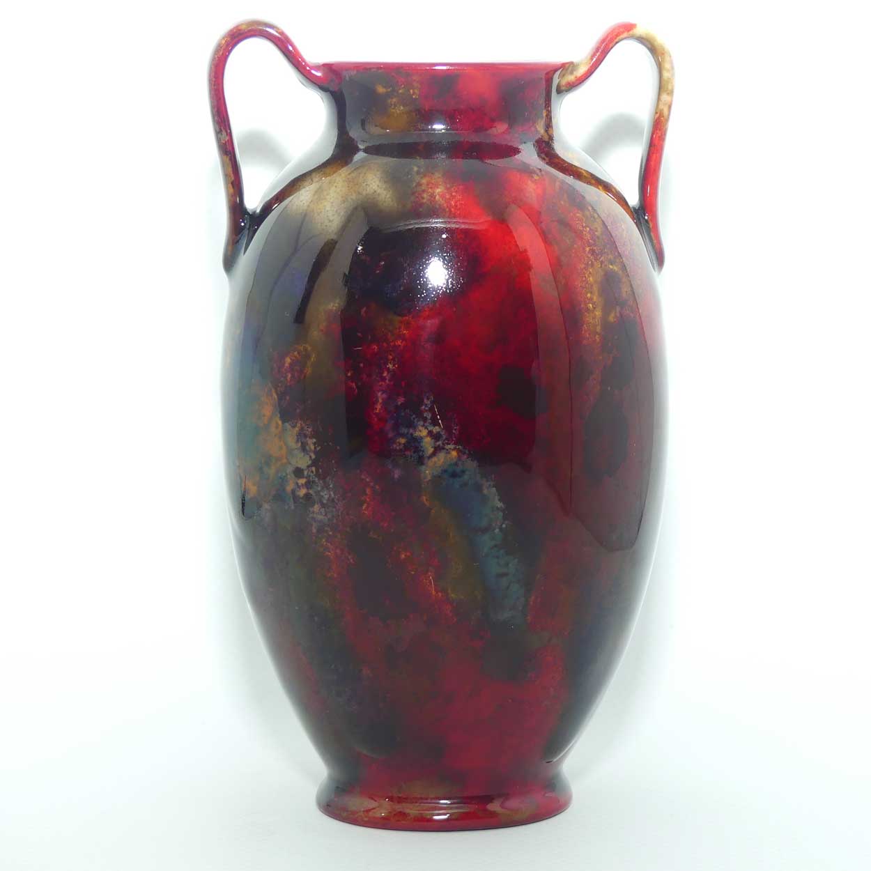 Royal Doulton Flambe Mottled colour 2 handle vase (#1)
