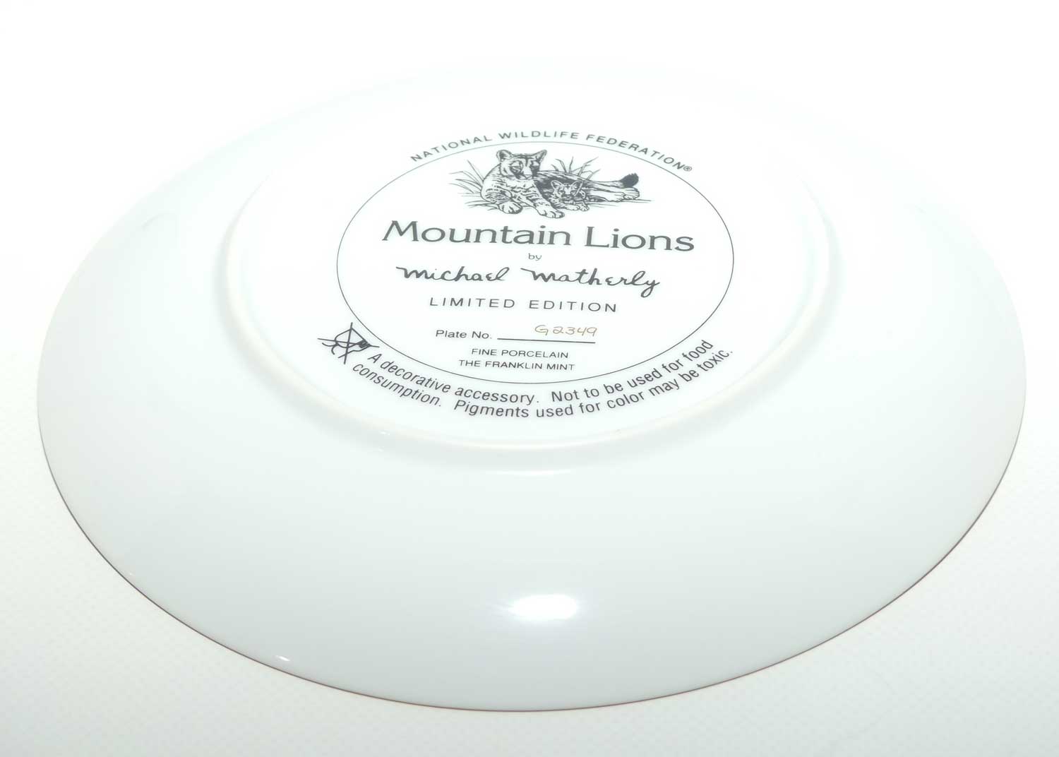 Franklin Mint | National Wildlife plate by Michael Matherly | Mountain Lions