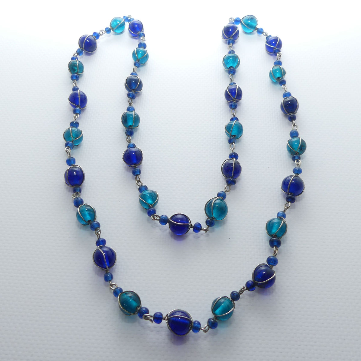 Vintage set of Royal Blue and Azure Blue Murano Glass Beads | approx 80cm total length