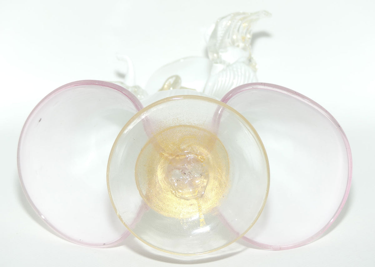 Large Murano Glass figure of a Lady | White and Clear Gilt Fleck | Pink Trim