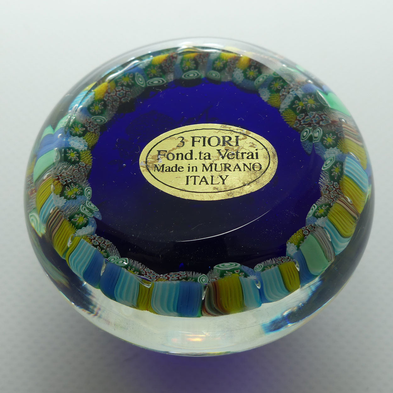 Vintage Murano Glass paperweight | Millefiori and Gilt Foil | 3 Fiori Murano