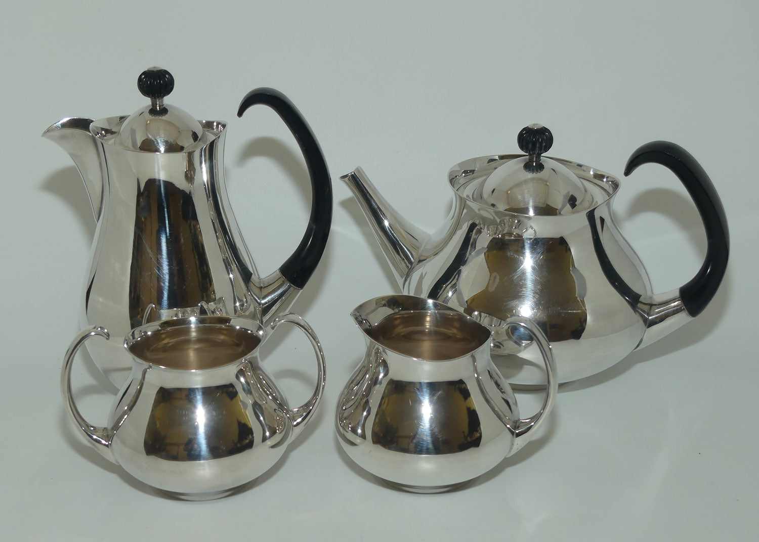 Mappin and Webb Mid Century 4 piece Silver Plated tea set by Eric Clements
