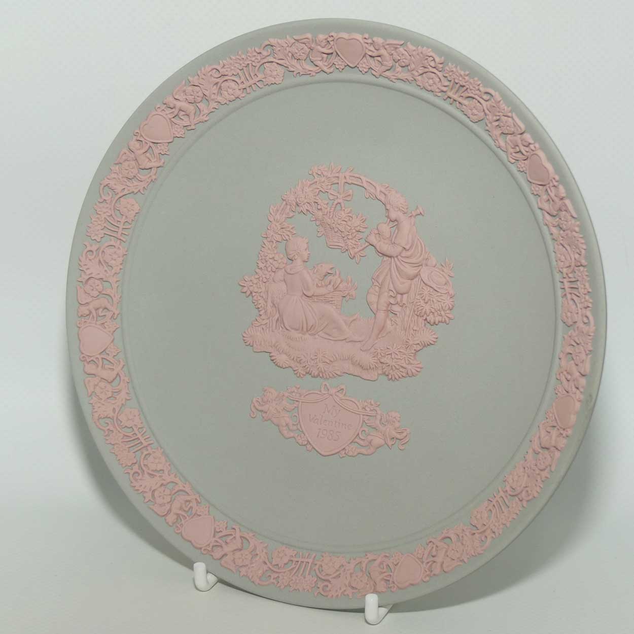 Wedgwood Jasper | Pink on Grey | My Valentine plate 1985 | box + cert